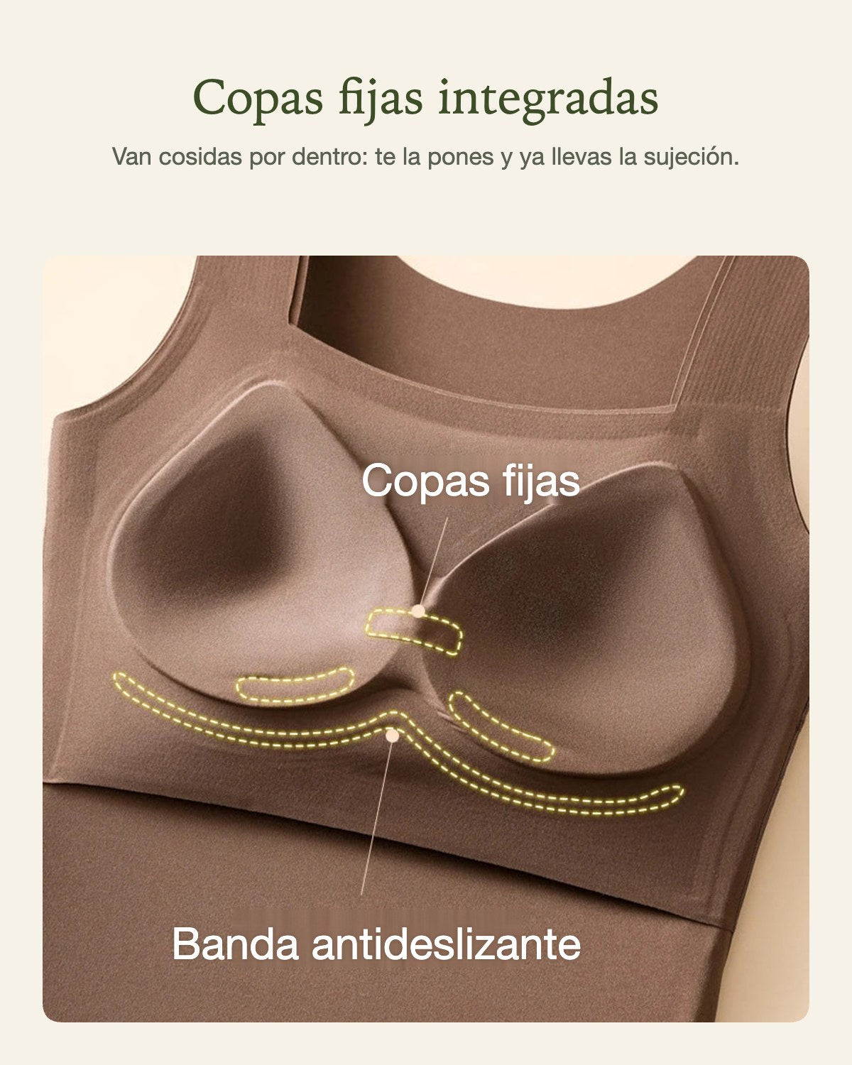 Detalle de las copas fijas integradas y la banda antideslizante de Carrera Esencial™