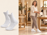 Carrera Jornada™ — dependienta en una tienda con calcetines blancos