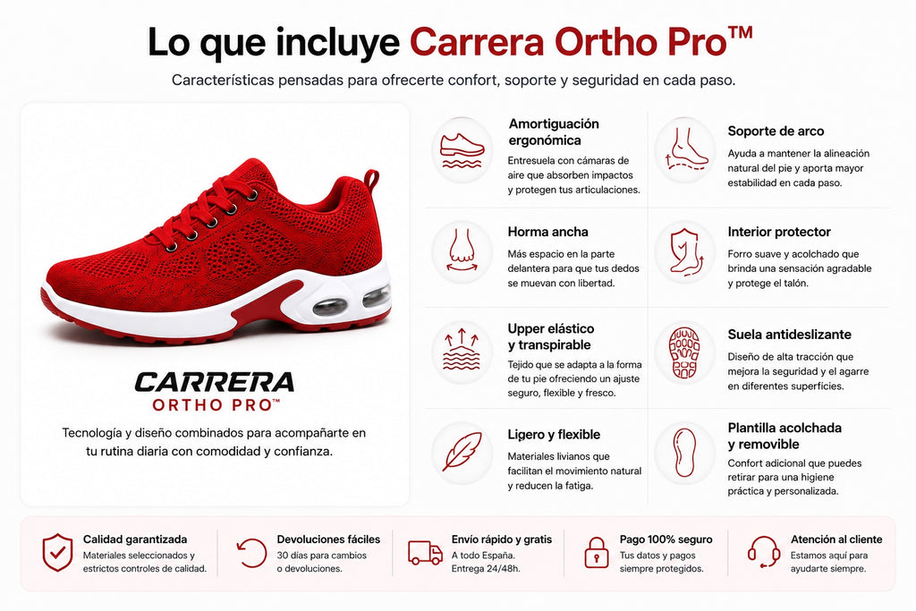 Carrera Ortho Pro Mujer roja — características de confort, soporte y seguridad