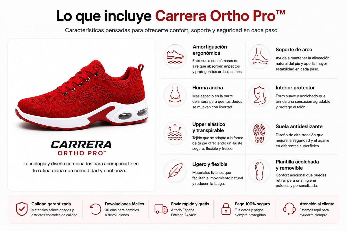 Carrera Ortho Pro Mujer roja — características de confort, soporte y seguridad