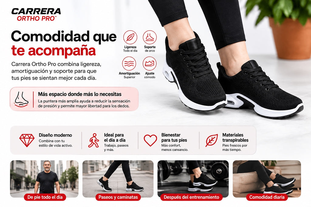 Carrera Ortho Pro Mujer negra — comodidad para el día a día