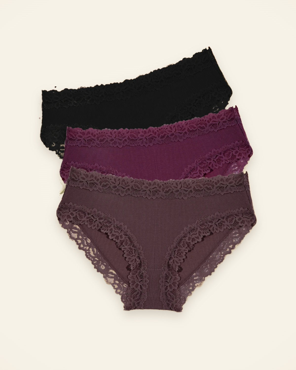 Carrera Romance™ pack de 3 braguitas: negro, burdeos y chocolate