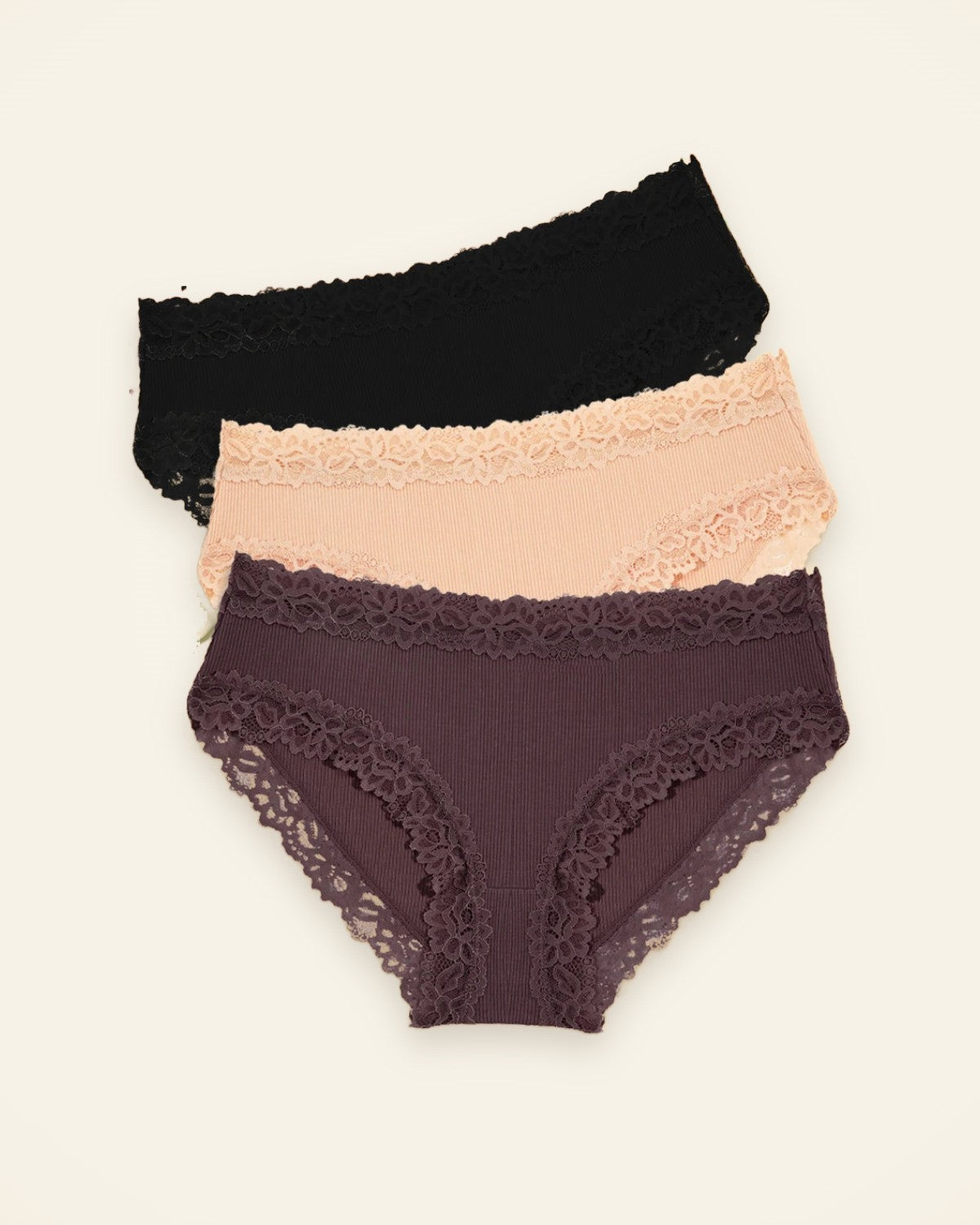Carrera Romance™ pack de 3 braguitas: negro, nude y chocolate