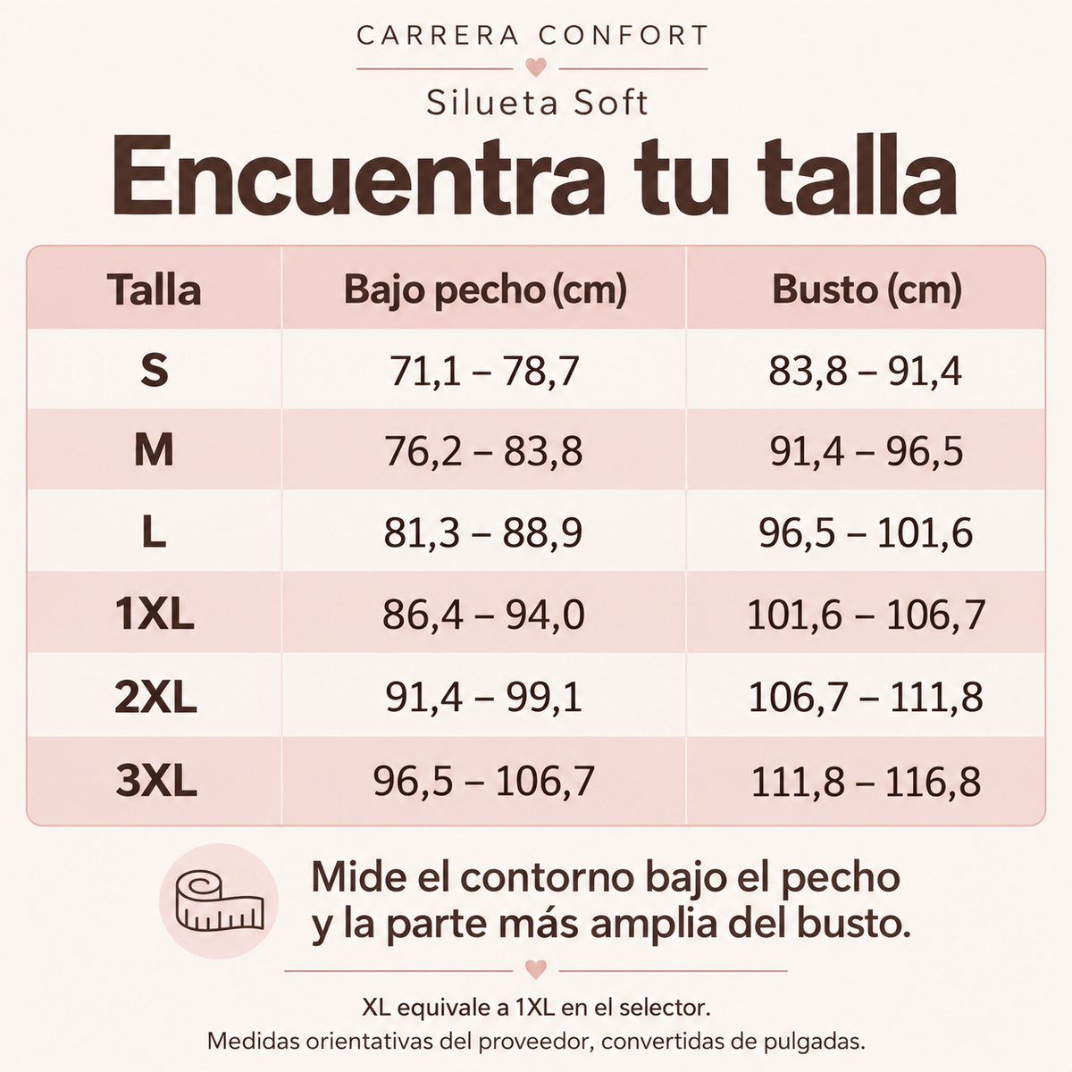 Guía de tallas Silueta Soft en centímetros